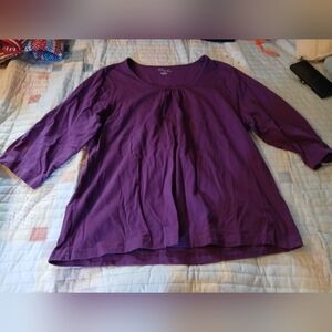 Kim Rogers Purple Scoop Neck 3/4 Sleeve Tunic Top
